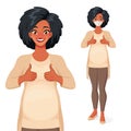 Smiling black African pregnant woman showing thumbs up. Vector illustration. Royalty Free Stock Photo