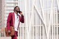 Smiling black businessman talking on phone Royalty Free Stock Photo