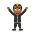 Smiling Black Fireman Cartoon Character