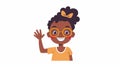 A smiling black girl in glasses with a handshake greets an excited child character on a white background with a hi Royalty Free Stock Photo
