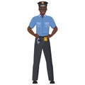Smiling black policeman with hands on hips