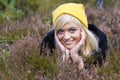 Smiling blond teen woman on the moor Royalty Free Stock Photo