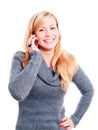 Smiling blond woman calling by phone Royalty Free Stock Photo