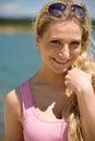 Smiling blond woman enjoy summer sun Royalty Free Stock Photo