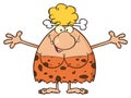 Smiling Blonde Cave Woman Cartoon Mascot Character With Open Arms For A Hug