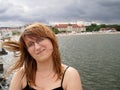 smiling blonde on the pier in Sopot