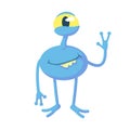 Smiling blue alien flat cartoon vector illustration