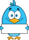 Smiling Blue Bird Cartoon Character Holding A Blank Sign Royalty Free Stock Photo