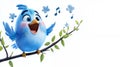 Smiling Blue Bird Singing On Branch With Royalty Free Stock Photo
