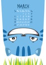 Smiling blue cat. March calendar