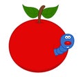 Smiling blue maggot coming out of a juicy red cherry - vector Royalty Free Stock Photo