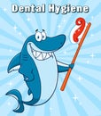 Smiling Blue Shark Cartoon Mascot Character Holding A Toothbrush With Paste Royalty Free Stock Photo
