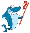 Smiling Blue Shark Cartoon Mascot Character Holding A Toothbrush With Paste Royalty Free Stock Photo