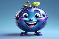 Smiling Blueberry Character in 3D Render - Vibrant Blue Hue, Cheerful Expression, Positioned in the Center