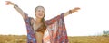 Smiling bohemian girl outdoors in summer evening rejoicing Royalty Free Stock Photo