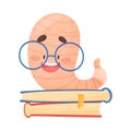 Smiling Bookworm Sitting on Pile of Books Vector Illustration Royalty Free Stock Photo