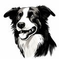 Smiling Border Collie Illustration In High Contrast Style