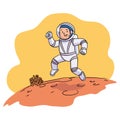 Smiling boy astronaut moving over planet surface