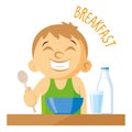 Smiling boy. Breakfast Vector illustration Royalty Free Stock Photo