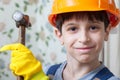 Smiling boy builder Royalty Free Stock Photo