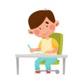 Smiling Boy Character Sitting at Table and Doing His Homework Vector Illustration Royalty Free Stock Photo
