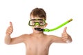 Smiling boy in diving mask with thumb up sign Royalty Free Stock Photo