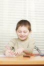 Smiling boy drawing with crayon Royalty Free Stock Photo