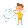 Smiling Boy Drawing Space with Felt Pen on the Wall Vector Illustration Royalty Free Stock Photo