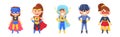 Smiling Boy and Girl Character in Superhero Costume and Cloak Standing Ready to Save the World Vector Illustration Set Royalty Free Stock Photo