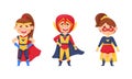 Smiling Boy and Girl Character in Superhero Costume and Cloak Standing Ready to Save the World Vector Illustrations Set Royalty Free Stock Photo