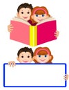 Smiling boy and a girl holding an open book. Children read. Cute Royalty Free Stock Photo