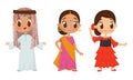 Smiling Boy and Girls Wearing Costumes of Different Countries Vector Set Royalty Free Stock Photo