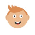 Smiling boy head. Cute cartoon character with red hair and freckles. Baby boy emotion collection. Happy face. Laughing boy icon.