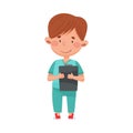 Smiling Boy in Medical Wear Standing and Holding Clip Board Vector Illustration Royalty Free Stock Photo