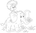 Happy little kid riding on a funny baby elephant Royalty Free Stock Photo
