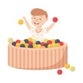 Smiling Boy in Pool with Colorful Balls Playing and Having Fun Vector Illustration