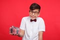 Smiling boy posing with giftbox Royalty Free Stock Photo