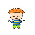 Smiling boy with red hair hand-drawn vector on white background. Funny boy smiling cartoon character. Royalty Free Stock Photo