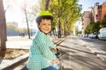 Smiling boy riding his bike on cycle path Royalty Free Stock Photo