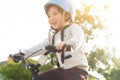 Smiling boy in safety helmet riding his bike. Royalty Free Stock Photo