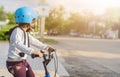 Smiling boy in safety helmet riding his bike. Royalty Free Stock Photo