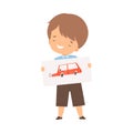 Smiling Boy Showing Paper with Pictured Car Vector Illustration