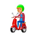 smiling boy teen riding scooter cartoon vector