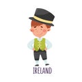 Smiling Boy Wearing National Costume of Ireland Vector Illustration