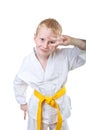 Smiling boy wearing tae kwon do uniform