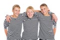 Smiling boys in striped shirt isolated on white Royalty Free Stock Photo