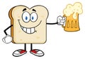 Smiling Bread Slice Cartoon Character Holding A Beer Glass