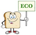 Smiling Bread Slice Cartoon Character Holding A Sign With Text Eco