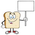 Smiling Bread Slice Cartoon Mascot Character Holding A Blank Sign