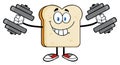 Smiling Bread Slice Cartoon Mascot Character Working Out With Dumbbells